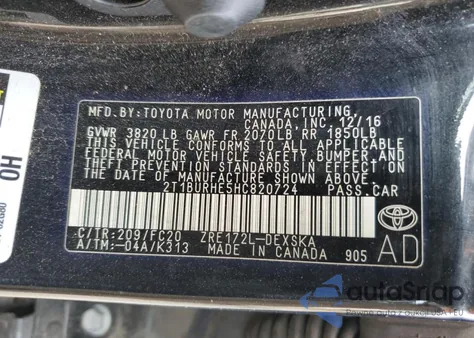 2017 Toyota Corolla L from USA, damaged, VIN 2T1BURHE5HC820724